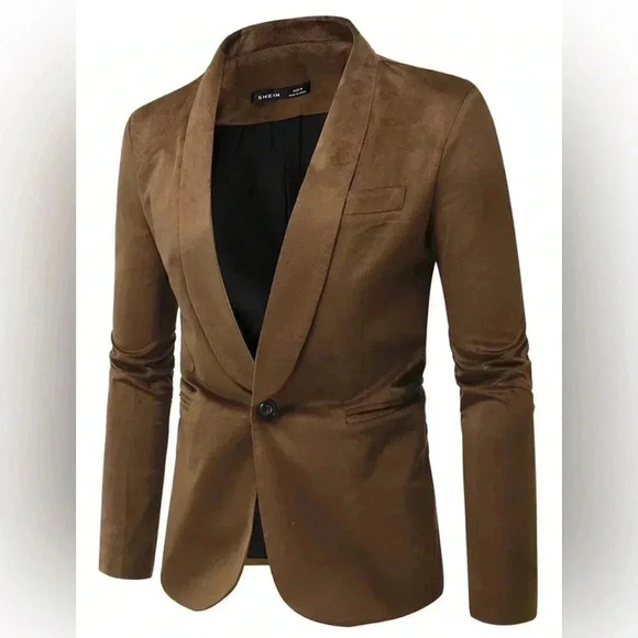 🆕 Manfinity Mode Men's Single Button Suit With Shawl Collar Brown🆕 - Picture 4 of 16